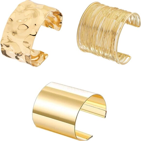 3PCS Gold Chunky Cuff Bracelets for Women Stylish Elegant Jewelry Set - Picture 1 of 7